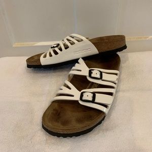 White Patent Scalloped Birkenstocks (Size 37)